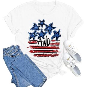MAIHUN American Flag Shirts for Women 4th of July T-Shirt USA Print Patriotic Shirt Stars and Stripes Tees