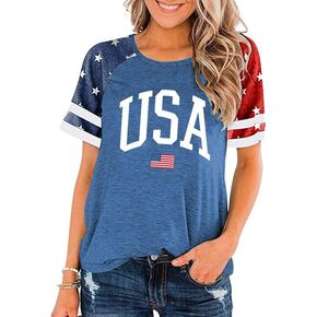 American Flag Stars Stripes Shirts for Women 4th of July Patriotic Shirt Cute Graphic Blouse USA Flag Tops Summer Tee