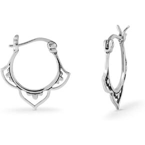 Boma Jewelry Sterling Silver Lotus Flower Blossom Snap Down Hoop Earrings