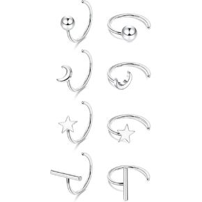 dochais 925 الفضة الاسترليني هوب الأقراط للنساء هوجي نصف الأطواق الأقراط الكرة، بار، نجمة، القمر هوجي هوب الأقراط الصغيرة هيبوالرجينيك الأقراط الصغيرة نصف الأطواق الغضروف ثقب الأقراط in Kuwait