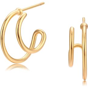 Mevecco Gold Hoop Earrings 18K Gold Plated Chunky Loop Dainty Spike Bead Flat Frill Tassel Horn Thick Infinity Ear Open Hoops Earring Minimalist Circle C Hoop Earrings for Women Lightweight Earrings