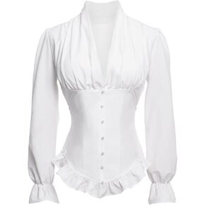 Vibsion Victorian Blouse for Women Vintage Ruffle Long Sleeves Shirt Tops