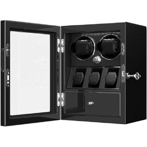 DUKWIN Watch Winder for 2/4/6/8 Automatic Watches,Lockable Watch Winders with Watch Holders and Jewelry Storages, Super Quiet Mabuchi Motor with High-Gloss Piano Lacquer Finish,Built-in Illumination