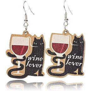 Celebrate Wine Earrings Wine Glasses Earrings Acrylic Wooden Cute Funny Red Wine Moon Black Cat Earrings Party Jewelry Gift For Women Girls