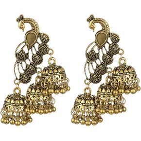 Boho Peacock Tassel Drop Earrings Oxidized Antique Traditional Festival Earring Indian Ethnic Vintage Earring for Women Girls Party Retro Jewelry Gift