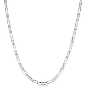 Verona Jewelers Solid 925 Sterling Silver Figarucci Necklace, 3MM 4MM Figaro Chain | Flat Mariner Necklace | Sterling Silver Necklace, Sterling Silver Link Chain Necklace For Men and Women18-30 in Kuwait