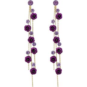 Rose Flower Drop Earrings Purple Red Long Tassel Dangle Earrings Weddings Party Jewelry Accessories Gift for Women Girls