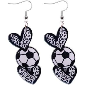 Acrylic Game Ball Dangle Earrings, Leopard Heart Pumpkin Sports Soccer Football Earrings Lover Jewelry Girls Women Mom Game Day Player Fan Gift