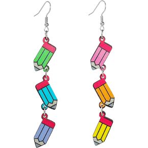 Cute Pencil Teachers Earrings for Women Girls Handmade Funny Pencil Crayon Book Acrylic Drop Dangle Earrings Set for Teachers Appreciation Gifts Back to School Graduation Creative Jewelry