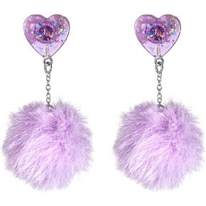 Pom Pom Dangle Earrings Statement Fluffy Fur Ball Drop Earrings for Women Girls Winter Jewelry