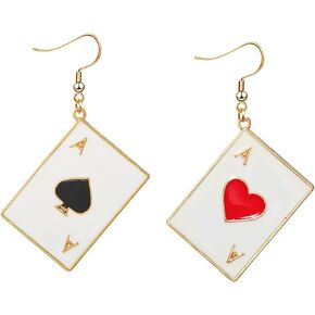 CSIYANJRY99 Queen of Heart Earrings Red Heart Poker Clock Drop Earrings for Women Girls Asymmetric Long Clock Poker Dangle Earrings Queen of Hearts Costume Accessories