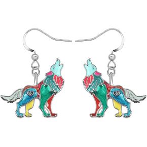 Enamel Alloy Cute Animal Wolf Dangle Drop Earrings for Women Girls Novelty Animal Jewelry Gifts for Party Birthday Charms