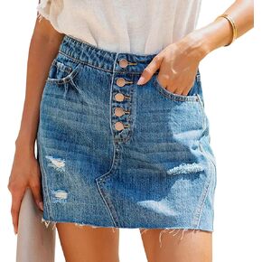YUZIBAO Women's High Waisted Jean Skirt Distressed Ripped Fringed Denim Short Skirt Slim Fit Mini Skirt