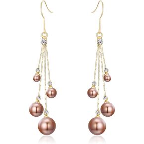 EleQueen Women's Silver-tone Crystal Simulated Pearl 4 Chain Bridal Long Dangle Hook Earrings Ivory Color