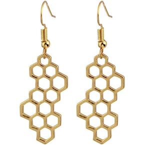 WLLAY Simple Gold Honeycomb Dangle Earrings Bee Hive Jewelry for Girls