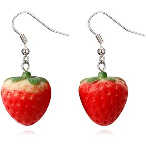 DIYANMMY Cute Creative Super Lifelike Food Dangle Earrings 3D Simulated Red Strawberry Dangle Acrylic Fruit Earrings for Women Girls Teens Jewelry Gifts