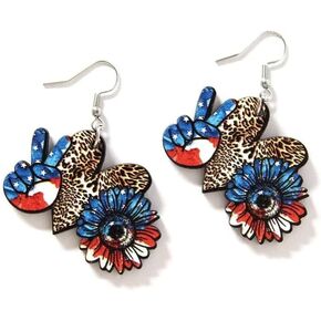 American Flag Red White Blue Earrings American National Day July 14 Wooden Earrings Independence Day Print Earrings