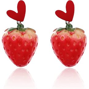 Cute Summer Fruit Strawberry Dangle Earrings,Acrylic Strawberry Love Heart Drop Earrings Sweet Stud Earrings Jewelry for Women Girls