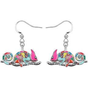 Cute Enamel Lizard Chameleon Earrings Dangle for Women Girls Reptiles Jewelry Gifts