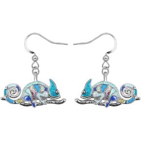 Cute Enamel Lizard Chameleon Earrings Dangle for Women Girls Reptiles Jewelry Gifts