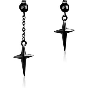 Punk Minimalist Unique Asymmetric Long Stainless Steel chain Cross Dangle Drop Earrings for Women Girls Statement Hypoallergenic Geometry Jewelry Gifts