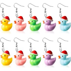 BeYumi 5Pairs Christmas Resin Duck Earrings for Women Xmas Cute Aesthetic Cartoon Ducky Drop Dangle Earring Sweet Fashion Funny Animal Duckie Dangling Earring Animal Lover Gift for Kids Teen Girls