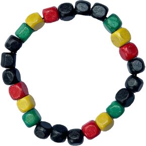 Reggae Rasta Men Women Wooden Square Bead Bangle Bracelet in Saudi Arabia