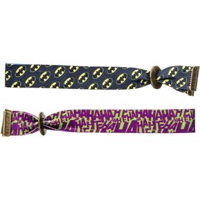 DC Comics Batman and Joker Official Licensed Jewelry Adjustable Unisex Adult Fabric Groovez Bracelet Set in Three Colors : Yellow, Black, and Purple.