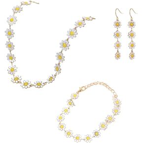 Daisy Jewelry Set for Women Cute Daisy Choker Necklace Bracelet Dainty Flower Long Dangle Earrings