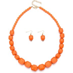 Pingyongchang Multicolor Chunky Acrylic Beads Necklace Earring Statement Strand Jewelry set Wilma Necklaces Dangle Earrings Strand Collars Drop Earring Costume Jewelry Beaded Chains for Women Girls