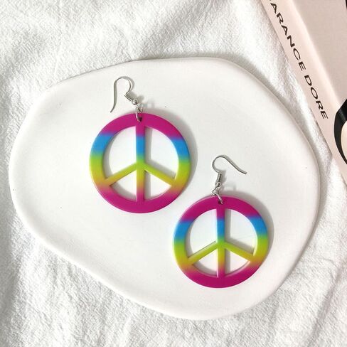 choice of all 4 Pieces Peace Sign Necklace Sunflower Headband Adjustable Hippie Necklaces Hippie Pendant Earring Jewelry in Saudi Arabia