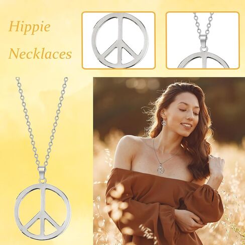 choice of all 4 Pieces Peace Sign Necklace Sunflower Headband Adjustable Hippie Necklaces Hippie Pendant Earring Jewelry in Saudi Arabia