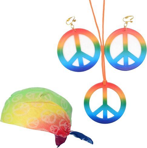 choice of all 4 Pieces Peace Sign Necklace Sunflower Headband Adjustable Hippie Necklaces Hippie Pendant Earring Jewelry in Saudi Arabia