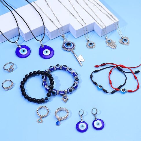 JeryWe 15 جهاز كمبيوتر شخصى قلادة العين الشريرة للنساء الرجال مجوهرات العين الشريرة التركية أساور العين الشريرة مطرز سحر قابل للتعديل سلسلة حماية العين الشريرة سوار مجموعة مجوهرات in Kuwait