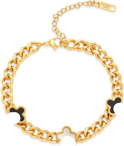 FIORICASA Gold Lucky Four Leaf Clover Bracelet for Woman, 18K Gold Plated Stainless Steel, Adjustable (Cuba Chain) in Saudi Arabia