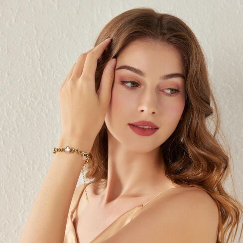 FIORICASA Gold Lucky Four Leaf Clover Bracelet for Woman, 18K Gold Plated Stainless Steel, Adjustable (Cuba Chain) in Saudi Arabia