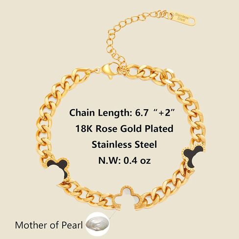 FIORICASA Gold Lucky Four Leaf Clover Bracelet for Woman, 18K Gold Plated Stainless Steel, Adjustable (Cuba Chain) in Saudi Arabia
