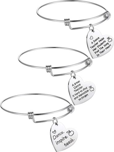 Zhanmai 3 Pieces Dance Teacher Jewelry Bracelet Bangle Gift Expandable Engraved Steel Bangle Bracelet for Women Dance Teacher in Saudi Arabia