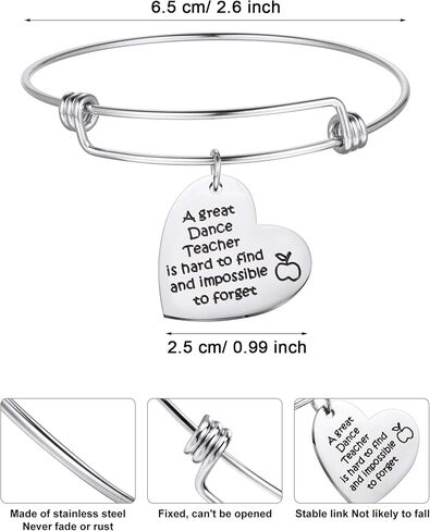 Zhanmai 3 Pieces Dance Teacher Jewelry Bracelet Bangle Gift Expandable Engraved Steel Bangle Bracelet for Women Dance Teacher in Saudi Arabia
