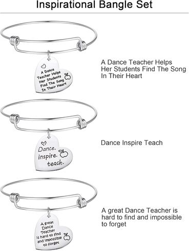 Zhanmai 3 Pieces Dance Teacher Jewelry Bracelet Bangle Gift Expandable Engraved Steel Bangle Bracelet for Women Dance Teacher in Saudi Arabia