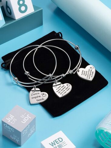 Zhanmai 3 Pieces Dance Teacher Jewelry Bracelet Bangle Gift Expandable Engraved Steel Bangle Bracelet for Women Dance Teacher in Saudi Arabia