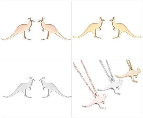 Stainless Steel Australia Wallaby Kangaroo Stud Earrings Necklace Sets for Women Wild Animal Ear Stud Hypoallergenic Jewelry in Saudi Arabia