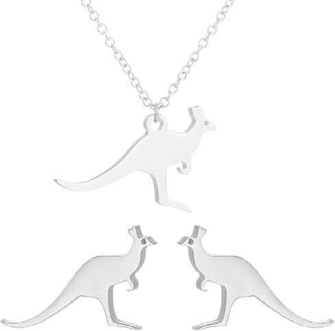 Stainless Steel Australia Wallaby Kangaroo Stud Earrings Necklace Sets for Women Wild Animal Ear Stud Hypoallergenic Jewelry in Saudi Arabia