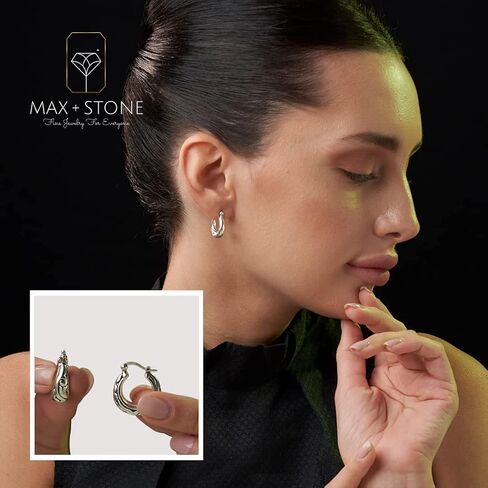 MAX + STONE 925 Sterling Silver Bracelet 7 Inch Hinged Clasp Filigree Bangle with Filigree Lightweight Hoop Earrings in Saudi Arabia