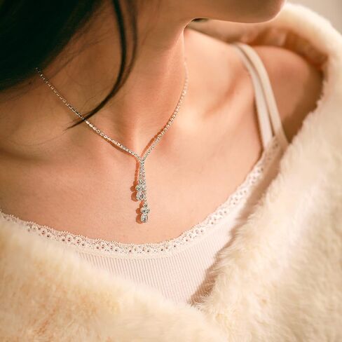 Yean Bride الفضة قلادة أقراط الزفاف مجموعة مجوهرات الزفاف الكريستال مجموعة حجر الراين قلادة للنساء والفتيات (مجموعة من 3) (مجموعة من 6), Free size in Kuwait