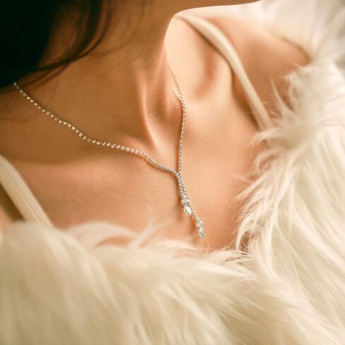 Yean Bride الفضة قلادة أقراط الزفاف مجموعة مجوهرات الزفاف الكريستال مجموعة حجر الراين قلادة للنساء والفتيات (مجموعة من 3) (مجموعة من 6), Free size in Kuwait