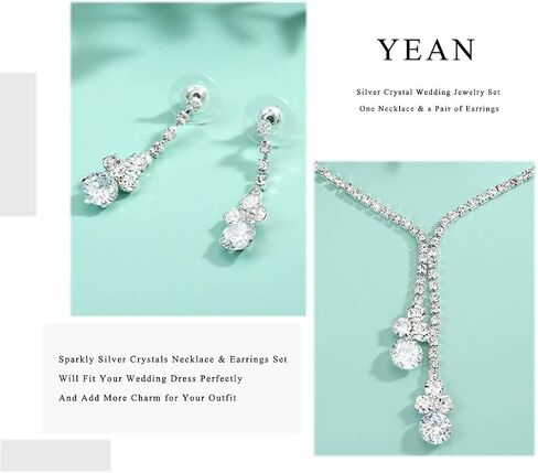 Yean Bride الفضة قلادة أقراط الزفاف مجموعة مجوهرات الزفاف الكريستال مجموعة حجر الراين قلادة للنساء والفتيات (مجموعة من 3) (مجموعة من 6), Free size in Kuwait