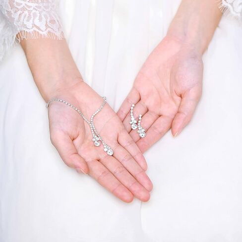 Yean Bride الفضة قلادة أقراط الزفاف مجموعة مجوهرات الزفاف الكريستال مجموعة حجر الراين قلادة للنساء والفتيات (مجموعة من 3) (مجموعة من 6), Free size in Kuwait