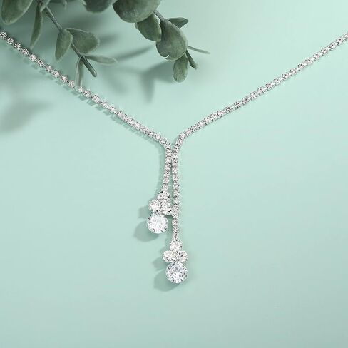 Yean Bride الفضة قلادة أقراط الزفاف مجموعة مجوهرات الزفاف الكريستال مجموعة حجر الراين قلادة للنساء والفتيات (مجموعة من 3) (مجموعة من 6), Free size in Kuwait