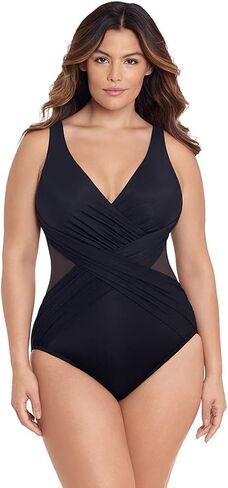 Miraclesuit Women's Swimwear Plus Size Illusionist Crossover Tummy Control V-Neckline Soft Cups One Piece Swimsuit, Black, 22W in Saudi Arabia